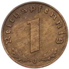 Монета 1 рейхспфенниг 1938 года J Германия (реверс)