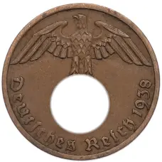 Монета 1 рейхспфенниг 1938 года A Германия (аверс)