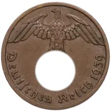 Монета 1 рейхспфенниг 1939 года A Германия (аверс)