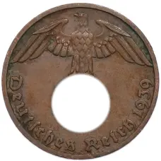 Монета 1 рейхспфенниг 1939 года F Германия (аверс)