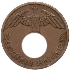 Монета 1 рейхспфенниг 1938 года A Германия (аверс)