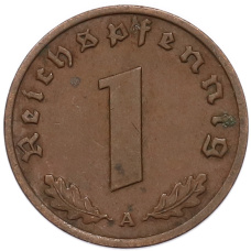 Монета 1 рейхспфенниг 1938 года A Германия (реверс)