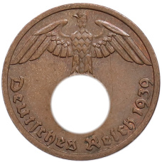 Монета 1 рейхспфенниг 1939 года A Германия (аверс)