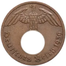 Монета 1 рейхспфенниг 1939 года A Германия (аверс)