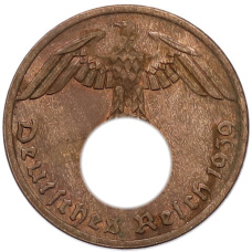 Монета 1 рейхспфенниг 1939 года A Германия (аверс)