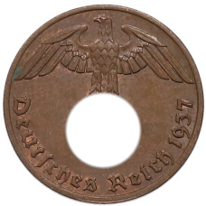 Монета 1 рейхспфенниг 1937 года A Германия (аверс)