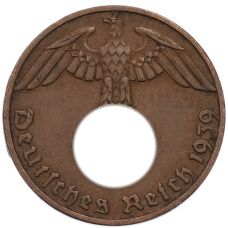 Монета 1 рейхспфенниг 1939 года B Германия (аверс)