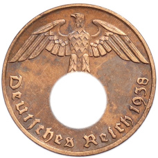 Монета 1 рейхспфенниг 1938 года E Германия (аверс)