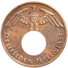 Монета 1 рейхспфенниг 1938 года E Германия (аверс)