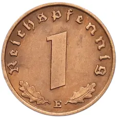Монета 1 рейхспфенниг 1938 года E Германия (реверс)