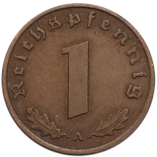 Монета 1 рейхспфенниг 1937 года A Германия (реверс)