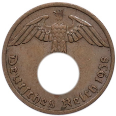 Монета 1 рейхспфенниг 1938 года A Германия (аверс)