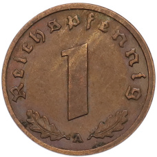 Монета 1 рейхспфенниг 1938 года A Германия (реверс)