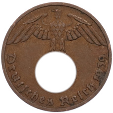 Монета 1 рейхспфенниг 1939 года F Германия (аверс)