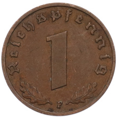 Монета 1 рейхспфенниг 1939 года F Германия (реверс)