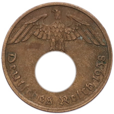 Монета 1 рейхспфенниг 1938 года A Германия (аверс)