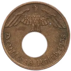 Монета 1 рейхспфенниг 1938 года A Германия (аверс)