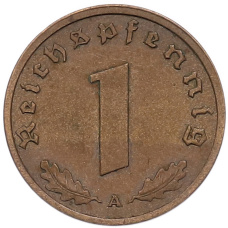 Монета 1 рейхспфенниг 1938 года A Германия (реверс)