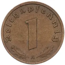 Монета 1 рейхспфенниг 1938 года A Германия (реверс)