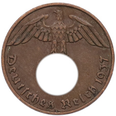 Монета 1 рейхспфенниг 1937 года E Германия (аверс)