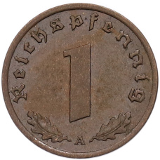 Монета 1 рейхспфенниг 1939 года A Германия (реверс)