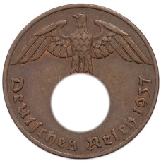 Монета 1 рейхспфенниг 1937 года A Германия (аверс)