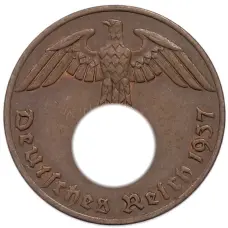 Монета 1 рейхспфенниг 1937 года A Германия (аверс)