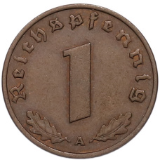 Монета 1 рейхспфенниг 1937 года A Германия (реверс)