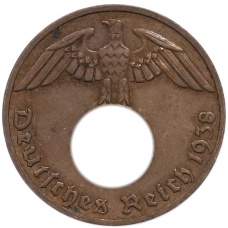 Монета 1 рейхспфенниг 1938 года E Германия (аверс)