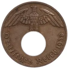 Монета 1 рейхспфенниг 1938 года E Германия (аверс)