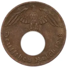 Монета 1 рейхспфенниг 1938 года F Германия (аверс)