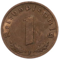 Монета 1 рейхспфенниг 1938 года F Германия (реверс)