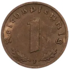Монета 1 рейхспфенниг 1938 года F Германия (реверс)