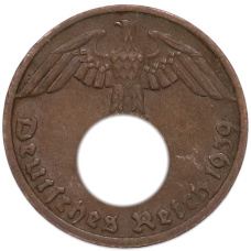 Монета 1 рейхспфенниг 1939 года D Германия (аверс)
