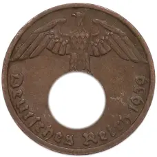 Монета 1 рейхспфенниг 1939 года D Германия (аверс)