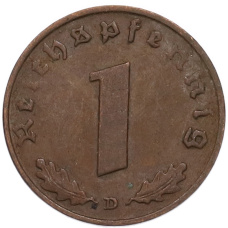 Монета 1 рейхспфенниг 1939 года D Германия (реверс)