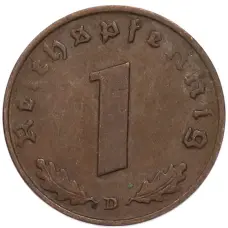Монета 1 рейхспфенниг 1939 года D Германия (реверс)