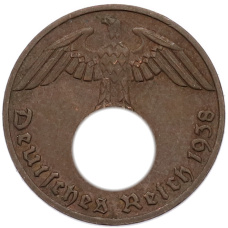 Монета 1 рейхспфенниг 1938 года E Германия (аверс)
