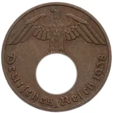 Монета 1 рейхспфенниг 1938 года E Германия (аверс)