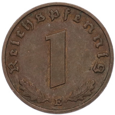 Монета 1 рейхспфенниг 1938 года E Германия (реверс)