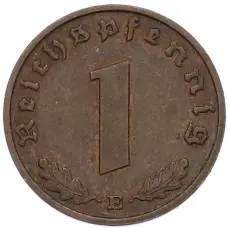 Монета 1 рейхспфенниг 1938 года E Германия (реверс)