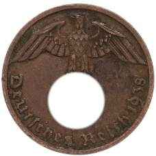 Монета 1 рейхспфенниг 1938 года A Германия (аверс)