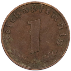 Монета 1 рейхспфенниг 1938 года A Германия (реверс)