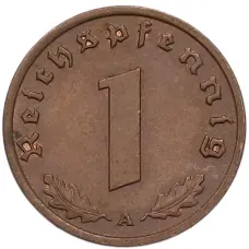 Монета 1 рейхспфенниг 1939 года A Германия (реверс)