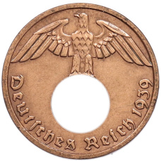 Монета 1 рейхспфенниг 1939 года E Германия (аверс)