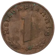Монета 1 рейхспфенниг 1938 года J Германия (реверс)