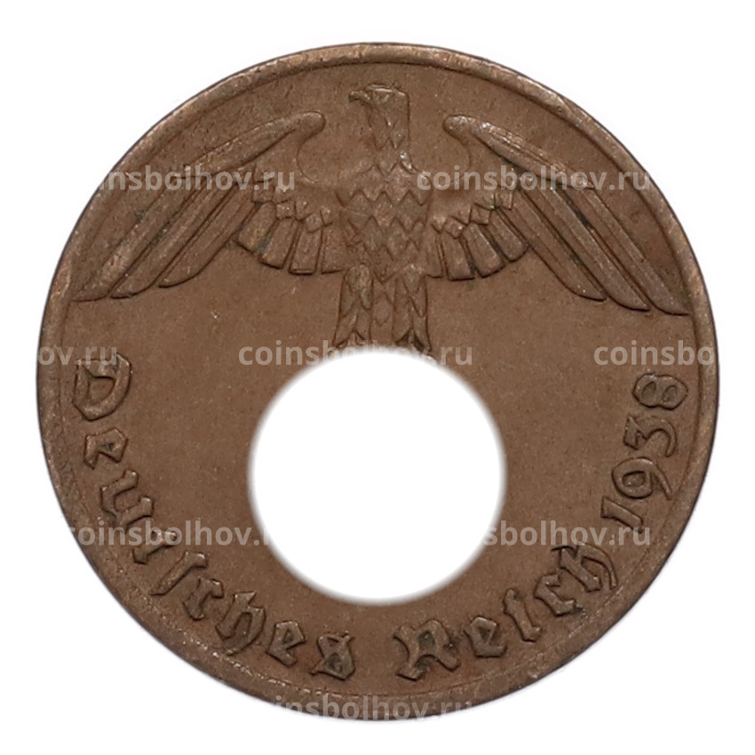 Монета 1 рейхспфенниг 1938 года G Германия