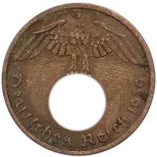 Монета 1 рейхспфенниг 1939 года A Германия (аверс)