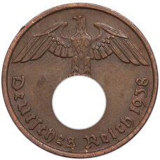 Монета 2 рейхспфеннига 1938 года D Германия (аверс)