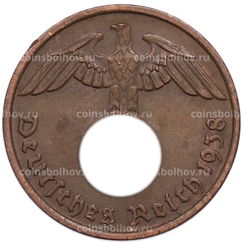 Монета 2 рейхспфеннига 1938 года D Германия